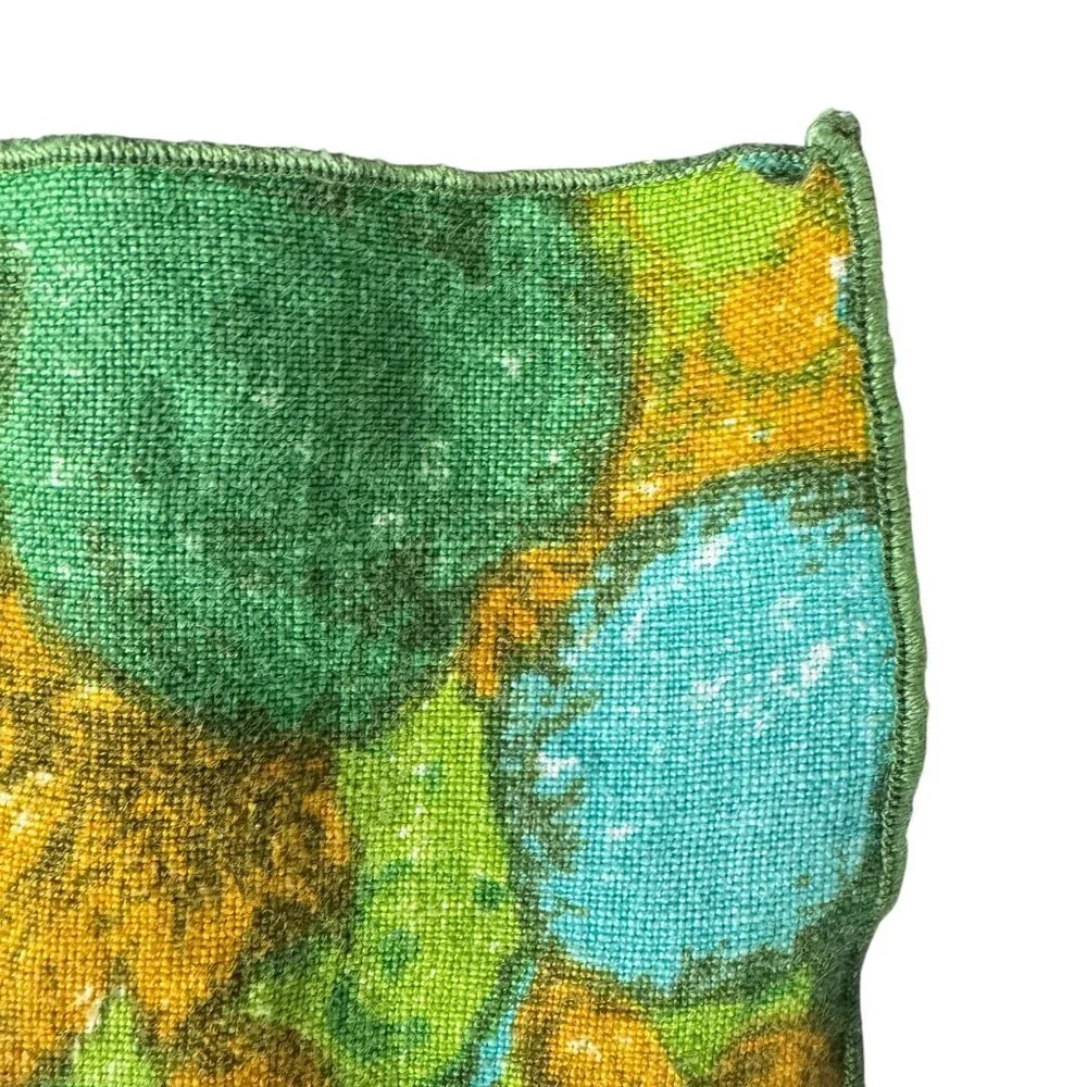 West Elm Retro Tablecloth Square Green Blue Orange Fruit Pear Grapes 45 x 55 in